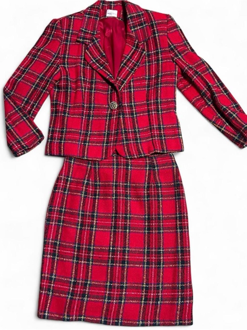 Women's Red Plaid Blazer and Skirt Set
